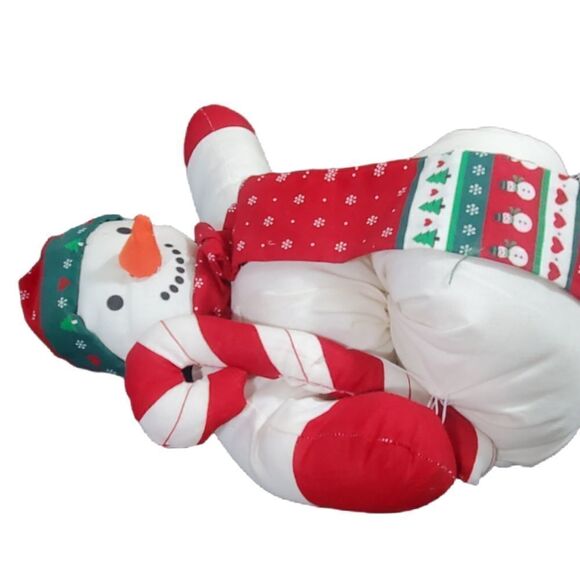 Vintage Plush Snowman Hand Made Christmas Fabric Stuffed Holiday 15" Mad… - Picture 9 of 12